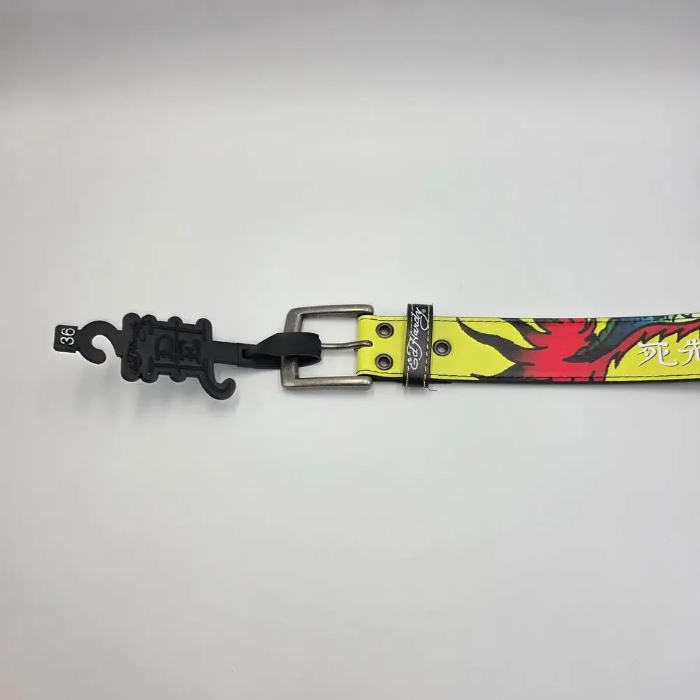 Ed Hardy Dragon Tattoo Neon Print Belt Men's Size 32 New